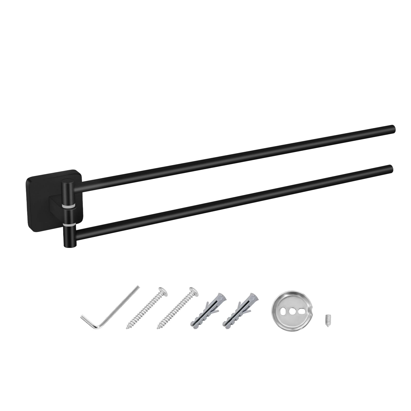 JASSFERRY Black Swivel Towel Rail, Wall Mounted Towel Rack Holder With 2 Swivel Bars for Kitchen, Bathroom