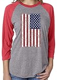 SoRock Unisex USA American Distressed Flag 3/4 Sleeve Tri Blend Tshirt Medium Red