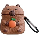 Earphone Case for AirPods 4, Cute Holding Orange Calm Capybara Soft TPU Silicone Cover, Lovely Brown Capybara AirPods 4 Cover Protective Skin Shockproof Protector for Earbuds