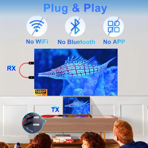 Wireless HDMI Transmitter and Receiver, 5.8G Wireless Transmission, HDMI Wireless Radio Transmission for Wireless Streaming Video Audio File from Laptop, PC to HDTV, Projector, Red