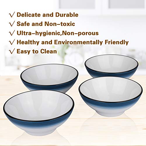 MARSTRACE White Blue Bone China Dessert Bowls Set of 4, 4.8 Inch Ceramic Bowls for Rice, Cereal, Snacks, Appetizer, Ice Cream, Fruit, Microwave Dishwasher Safe