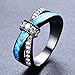 Adeser Jewelry Womens Lab Blue Opal and White Opal Wedding Ring,10 KT Black Gold Plated Womens Rings (BL)