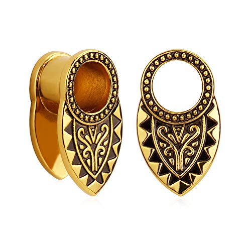 TBOSEN Gold & Black Tribal Ear Tunnels Aztec Plugs Copper Vintage Gauges Earrings Piercings Brass Clip Sold As a pair
