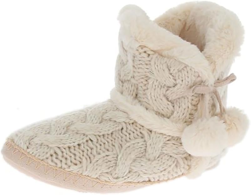 totes Cable Knit Bootie Slippers Pink Slippers