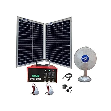 Belifal Solar Home Lighting System With 2Pcs 20Watts Solar Panel & 12V 7Ah Battery Box & DC Table Fan & 2Pcs DC Bulb Back Up Upto 6Hours