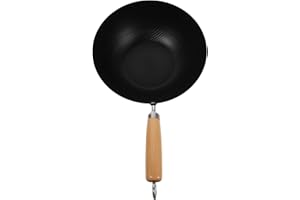 Beavorty 24cm Mini Wrought Iron Wok Pan Small Flat Bottom Cooking Pot for Household Stir-Fry and Kitchen Use