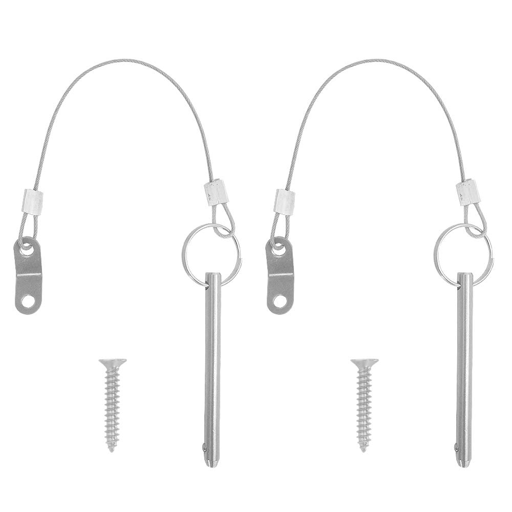 DanziX 2 Pack Quick Release Pin, Bimini Top Pin Diameter 1/4(6.3mm),Total Length 3(76mm),Effective Length 2.4(61mm) with Lanyards Full 316 Stainless Steel Marine Hardware,Free Installation Screws