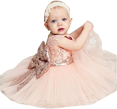 Sunnygirls Newborn Toddler Baby Girls Sequins Bowknot Floral Princess Flower Girl Dresses (3T, Pink)