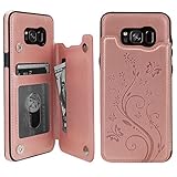 Vaburs S8 Plus Case Wallet with Card Holder, Embossed Butterfly Premium PU Leather Double Magnetic Buttons Flip Shockproof Protective Case Cover for Samsung Galaxy S8 Plus (Rose Gold)