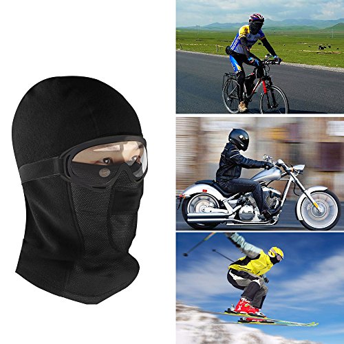 Balaclava Ski Face Mask, Vanmor Windproof Outdoor Ski Mask + UV400 Protection Anti-fog Ski Goggles for Cycling, Biking, Ski and Snowboard for Kids Men and Women (Black Mask + Clear Lense)