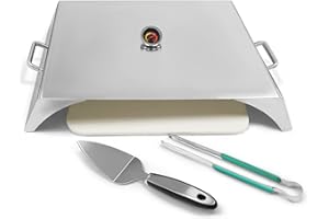 ZHOUWHJJ Stainless Steel Deluxe Pizza Oven Kit with Rectangle Pizza Stone and Thermometer for Most Gas Grills Flat Top Grills Griddles and Firepit Grill Oven Conversion Kit