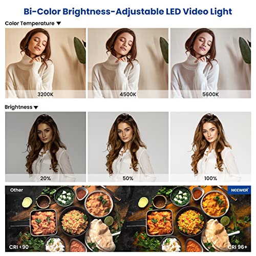 NEEWER 2 Pack BiColor 660 LED Video Luz y Soporte Kit: 3200-5600K CRI 96+ Dimmable Con U Bracket y Barndoor, (2) 75 Inches Soporte Para Fotografía de Estudio, Grabación de Vídeo (Negro)