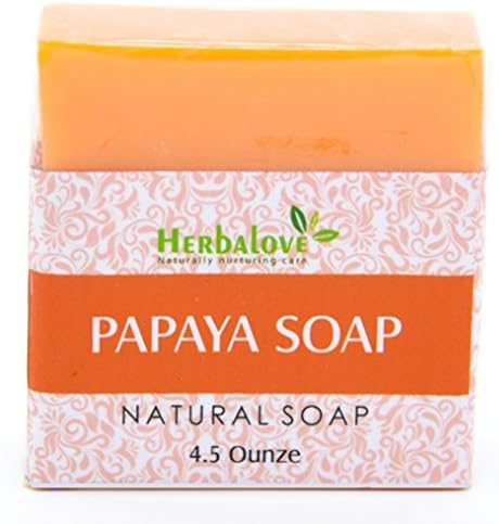 Herbalove Papaya Natural Handmade Soap Bar, Natural Skin Lightener Suitable for All Skin Types, Contains Fresh Papaya Fruit Extract and Vitamin E.