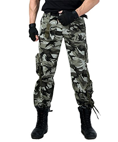 EKLENTSON Mens Camo Pants Zipper Pockets Hunting Tactical Combat Pants Woodland Loose Fit