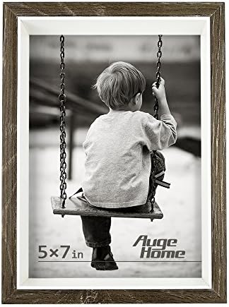 AugeHome Distressed Wood Picture Frame 5x7, Rustic Recessed Photo Frame for Mount Desktop Display