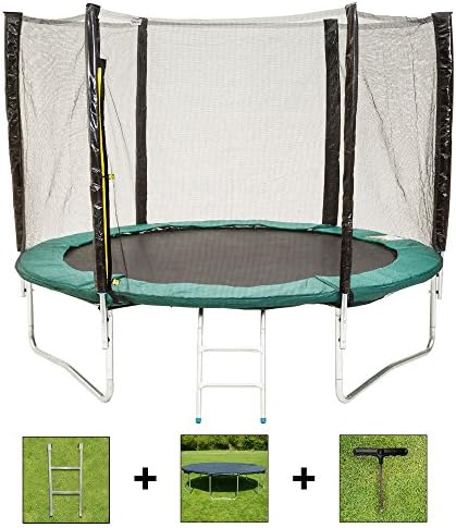 AirBounce Round Trampolines with Safety Enclosure, Ladder, Weather Cover and Spring Tensioning Tool (6ft, 8ft, 10ft, 12ft and 14ft, Blue and Green)