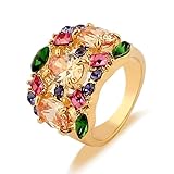 Yoursfs Colorful Gemstone Crystal Yellow Hollow Cocktail Wide band Marquise CZ Engagement Ring