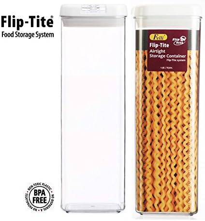 (Functional Storage Container) Flip-tite Canister Collection. Set of 2 (4"W X 4"D X12"H). 1.9L/63oz. Crystal Clear Tab / Square. Let your pasta looks clean, fresh and well-made.