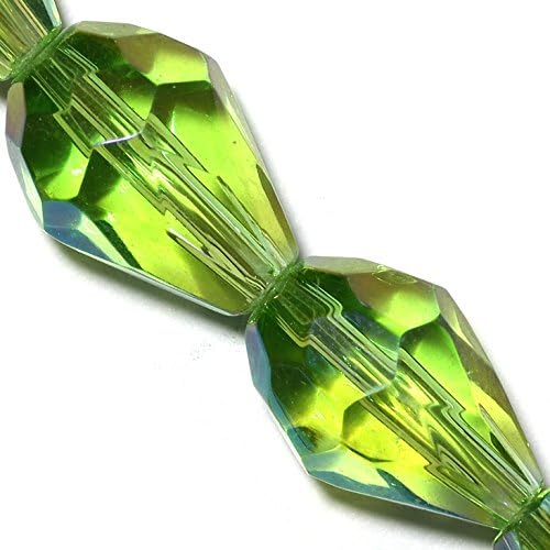 AnsonsImages 26pcs 13x10mm Light Green AB Teardrop Briolette Crystal Cut Glass Spacer Beads Faceted