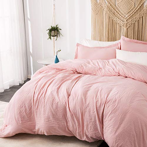 BEDSURE Rose Pink Duvet Covers Queen Size Washed Duvet Cover, Soft