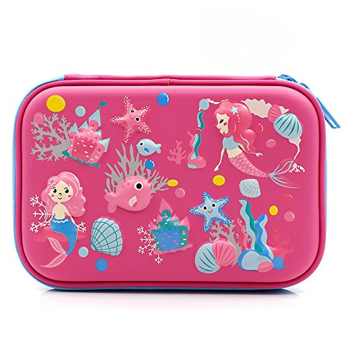 Mermaid Big Capacity Hardtop Pencil Case with Compartment - Cute School Stationery Supply Organizer Box Pen Holder for Kids Girls Toddlers (Hot Pink) - Thumbnail 6