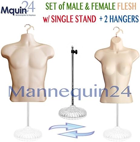 Flesh Mannequin Torsos - Set of Flesh Male + Female (Waist Long) + 2 Hangers + 1 Stand