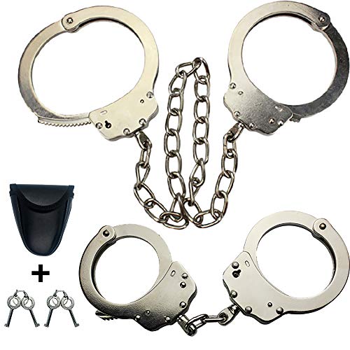 Professional Grade Handcuffs Leg Cuffs Stainless Steel Silver Real Cop Handcuffs Law Enforcement Hinged Handcuffs Leg Lrons Nickel