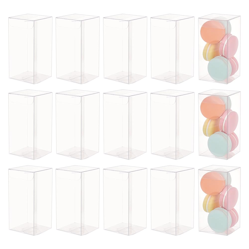 BENECREAT 20PCS Transparent PVC Favor Boxes, 6x6x12cm Rectangle Clear Plastic Containers for Christmas, Wedding, Party, Birthdays Favors
