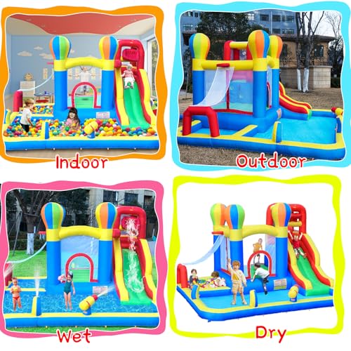 Baralir Inflatable Bounce House with Water Slide – Backyard Inflatable Water Park with 4 Sprinklers, 2 Splash Pools, Fits 5 Kids, Perfect for Summer Fun & Cooling Down