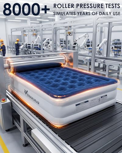 Double Size Airbed, Inflatable Mattress, Air bed with Built-in Pump, 190 x 137 x 46cm, Blow Up Mattress with Flocked Surface, 3 Mins Fast Self Inflating Guest AirBed for Home, Camping and Travel