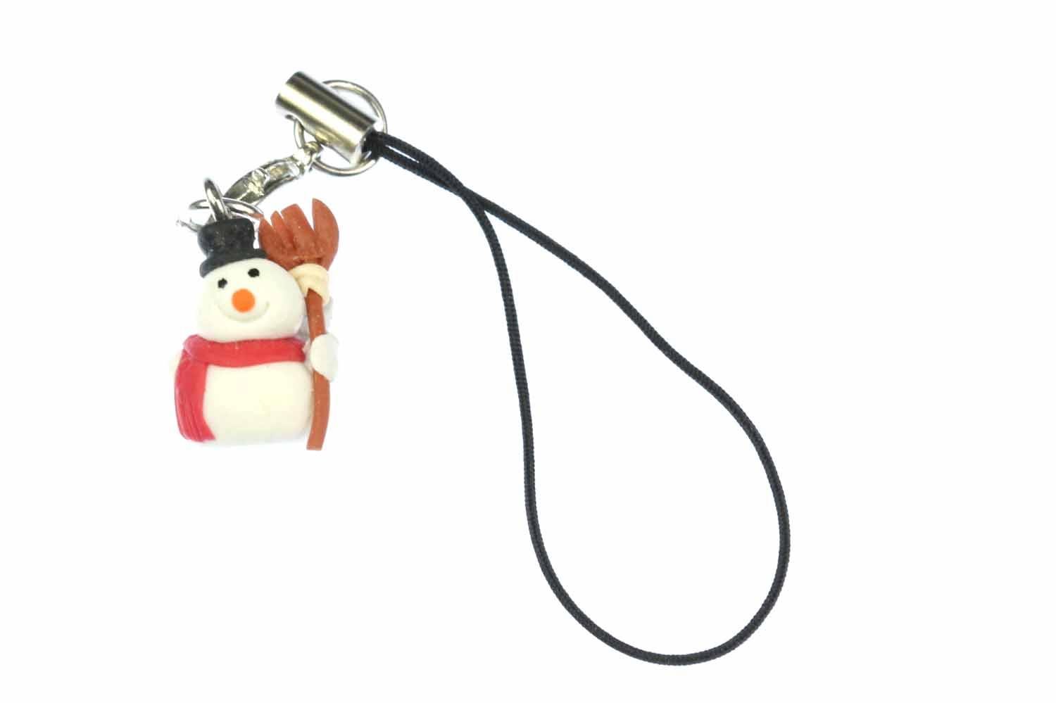 Miniblings Snowman With Broom Mobile Cell Phone Charm Pendant Christmas Winter Snow
