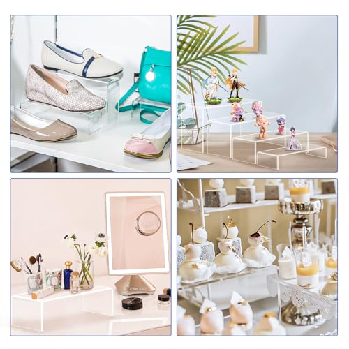 Aheroi Display Risers, 16 Pcs 4 Set Acrylic Riser Display Shelf, Clear Risers Display Stands, Rectangular Acrylic Risers for Decor Display, Cupcake Funko Candy Shoe Showcase Stands(1-3-4-5IN) | Clear Risers Display Stands, Acrylic Display Shelf,Dessert Table Display Set Cupcake Candy Shoe Showcase Stands (7”L~8”L~9”L)