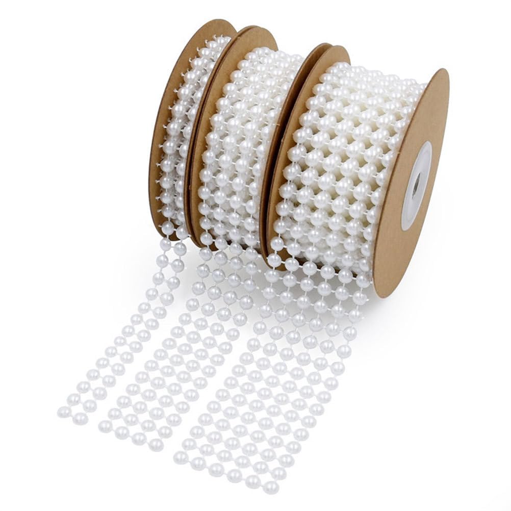 EXCEART Wire Bead Set 3 Rolls Pearl Bead Ribbon Band for Wedding Decorations Diy Crafts Party Floral Arrangement