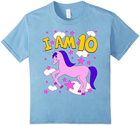 Kids Girls 10th Birthday T-shirt. Girls 10 year Birthday Unicorn 10 Baby Blue