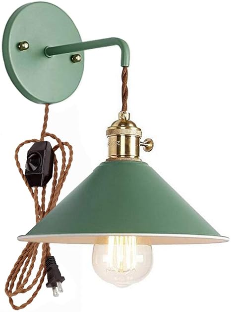 Plug In Dimmable Wall Sconce Lamps Lighting Fixture Within Line Cord Dimmer Switch Green Macaron Wall Lamp E26 Edison Copper Lamp Holder With Frosted Paint Body Bedside Lamp Bathroom Vanity Lights Amazon Com