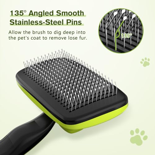 Pecute Dog/Cat Brush, Long/Short Bristle Cat Brush, Self-Cleaning Dog Grooming Brushes, Stainless Steel, Detangles Tangles and Reduce Shedding by Up to 95%, S