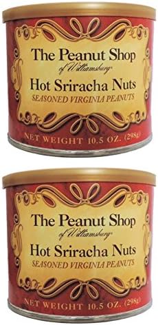 The Peanut Shop of Williamsburg Hot Sriracha Seasoned Peanuts - 10.5 Ounce Tin (Pack of 2)