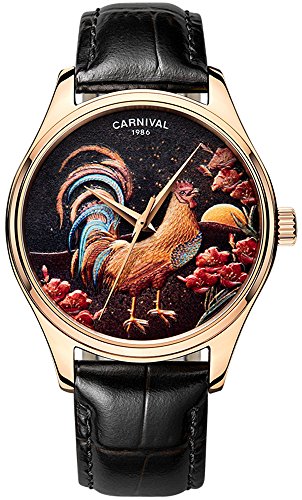 CARNIVAL Men's Animal Cock Analog Display Automatic Mechanical Multi-Color Watch (Black)