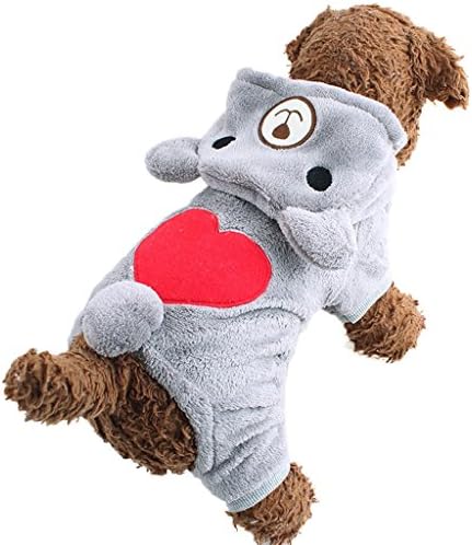 Vvhome Pet Puppy Dog Love U Red Heart Bear Warm Fleece Hoodie Winter Clothes Jumpsuit Coat for Small Medium Large Dogs Cats (Grey, M)