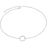 Ladytree S925 Sterling Silver Dainty Simple Choker Necklace,Rolo Chain,Adjustable 13 inches to 16 inches