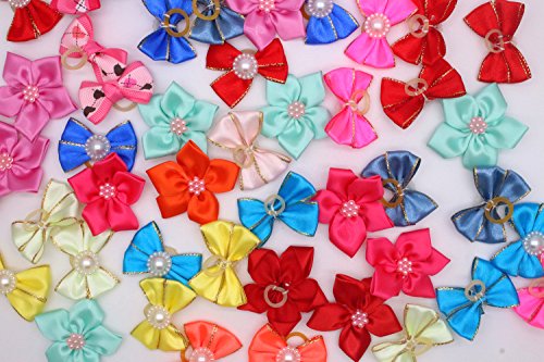 image for YOY 30pcs/15 Pairs Adorable Grosgrain Ribbon Pet Dog Hair Bows with Ru