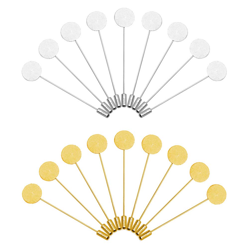 Oubaka 60Pcs Flat Round Tray Lapel Pin,Stainless Steel Safety Pins Stick Pins Brooch Pin Needle Suit Tie Hat pin Scarf Badge for DIY Costume Jewelry Making Accessories