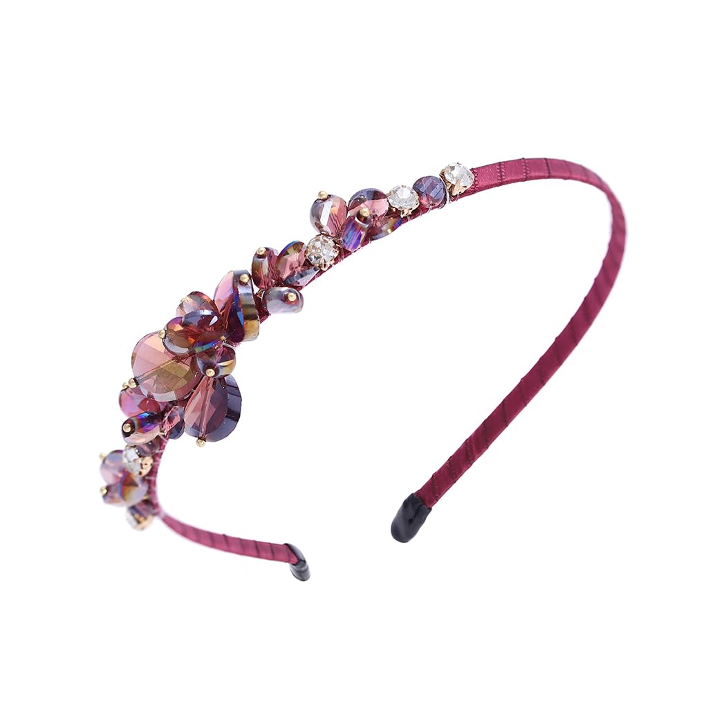 IYOU Sparkly Crystal Headbands for Women Fuchsia Rhinestone Hair Bands Thin Vintage Party Hair Accessories