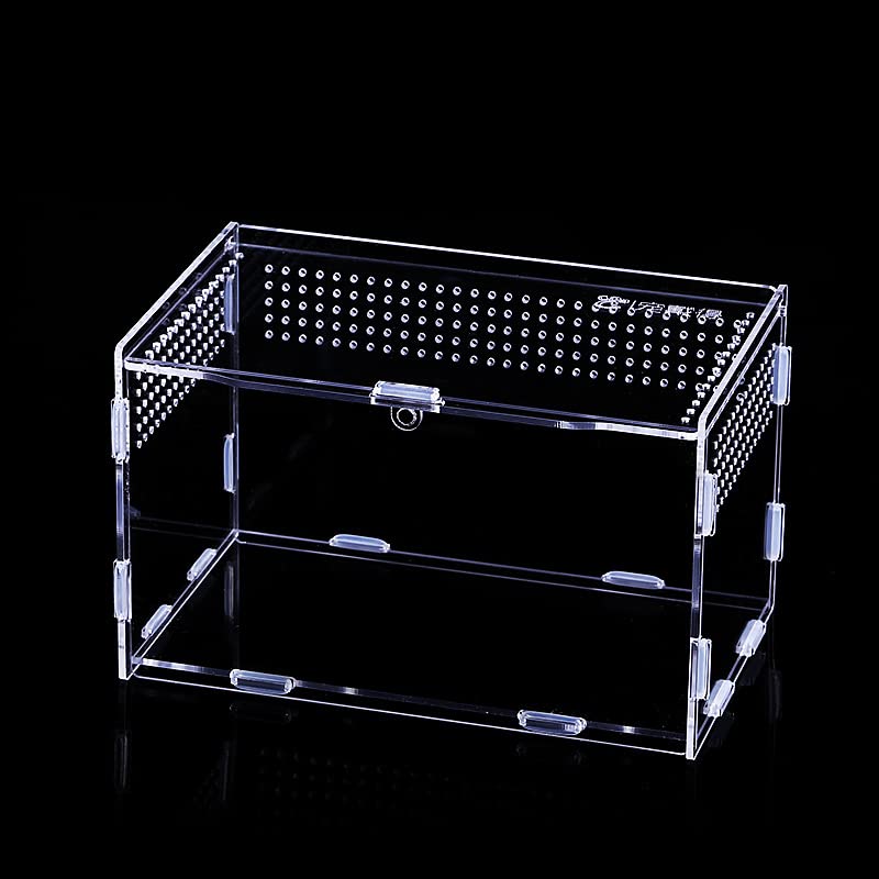 Transparent Reptile Terrarium Box, Insect Feeding Box, Climbing pet terrarium, acrylic terrarium, Portable Reptile Habitat for Spide, Lizard, Scorpion, Beetle, Crickets, Mantis, Geckos (25*15*15cm)