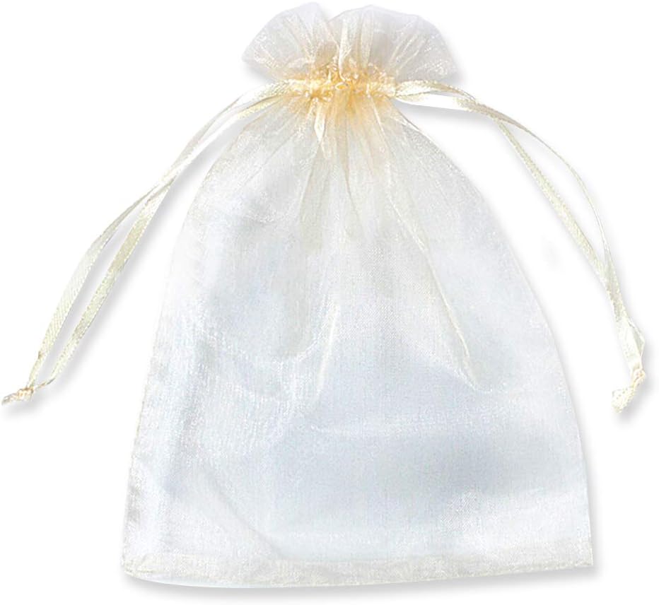 SXUUXB 100 PCS Organza Bags Organza Gift Bags 16x22cm (6.2x8.6 inch), Organza Jewelry Pouches Wrap Drawstring Bags Sweets Gift Bags for Wedding Christmas Birthday Party - Beige