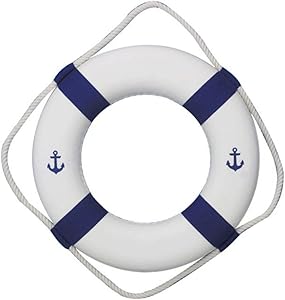 Hampton Nautical Classic White Decorative Anchor Life Ring with Blue Bands, 15"