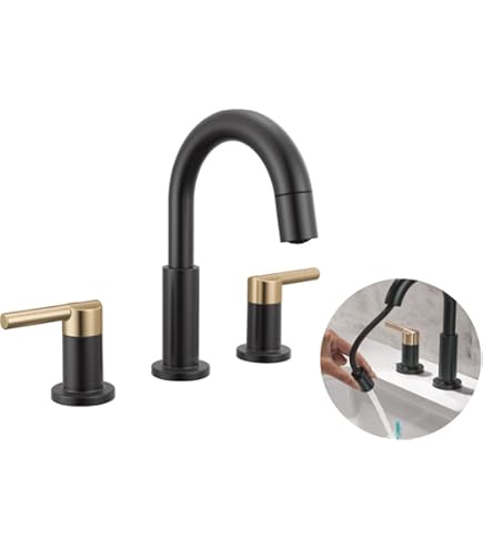 Amazon.com: Delta Albion 霧面黑色/拉絲金色浴室水龍頭3 孔,8 英吋(約
