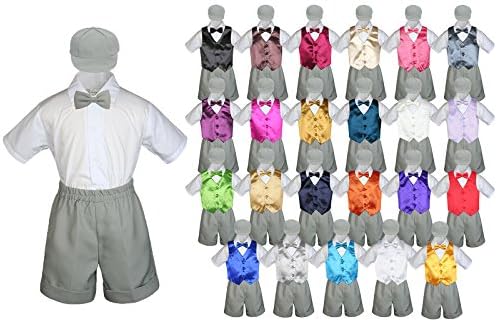Baby Toddler Boy Formal Party Suit GRAY Shorts Shirt Hat Bow tie Vest set Sm-4T (3T, Burgundy)