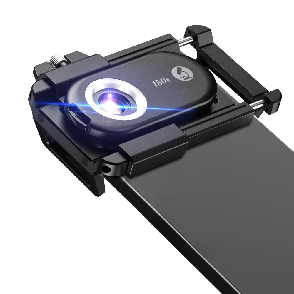 Photo 1 of 150X Phone Microscope with CPL Lens and LED/UV Light, Universal Clamp for iPhone/Android - 2024 Nano Zoom Portable Pocket Phone Microscope Lens Attachment