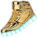 Odema Women High Top USB Charging LED Shoes Flashing Sneakers, Gold, 10 B(M) US